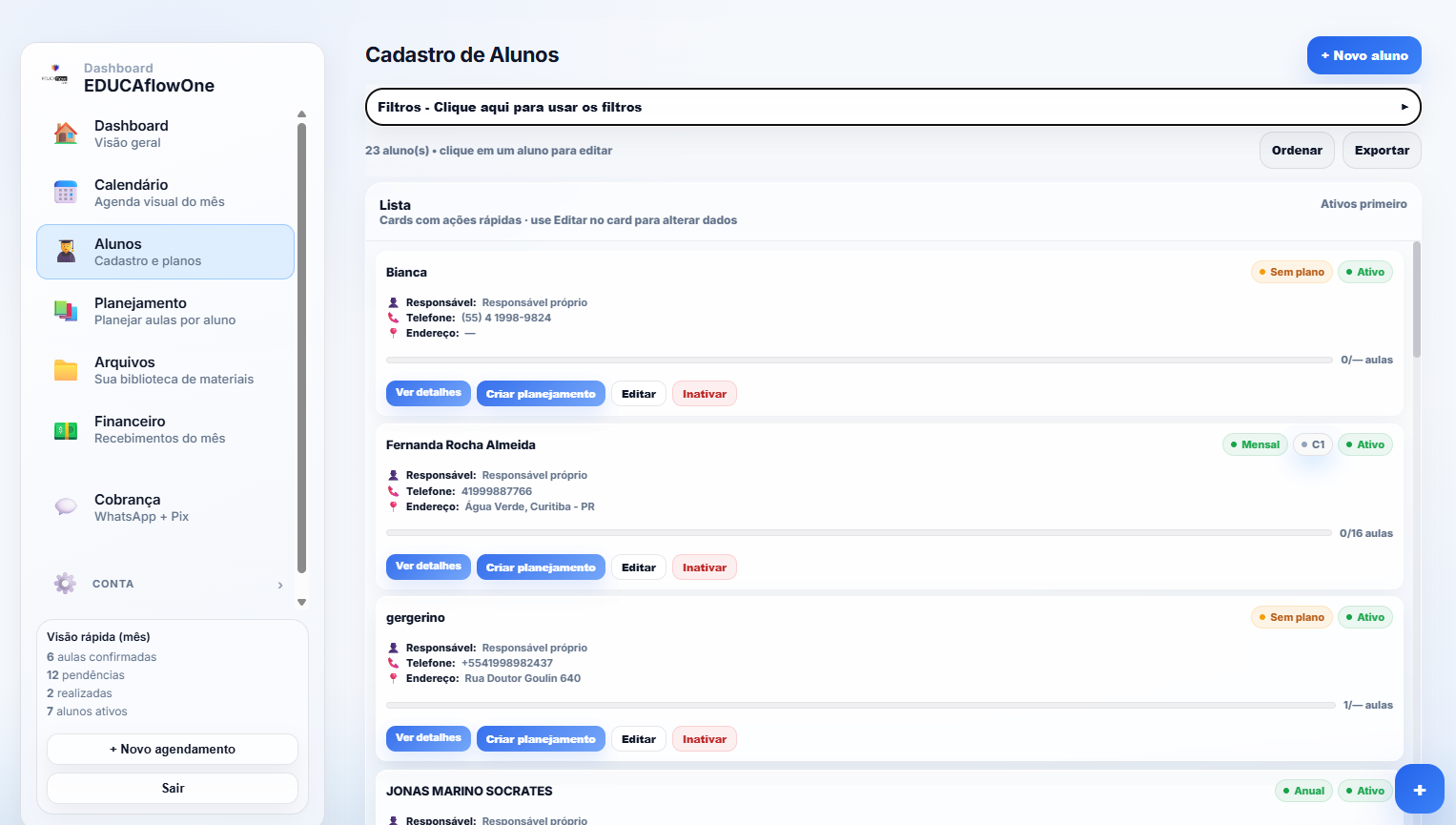 Gestão de alunos EDUCAflowOne